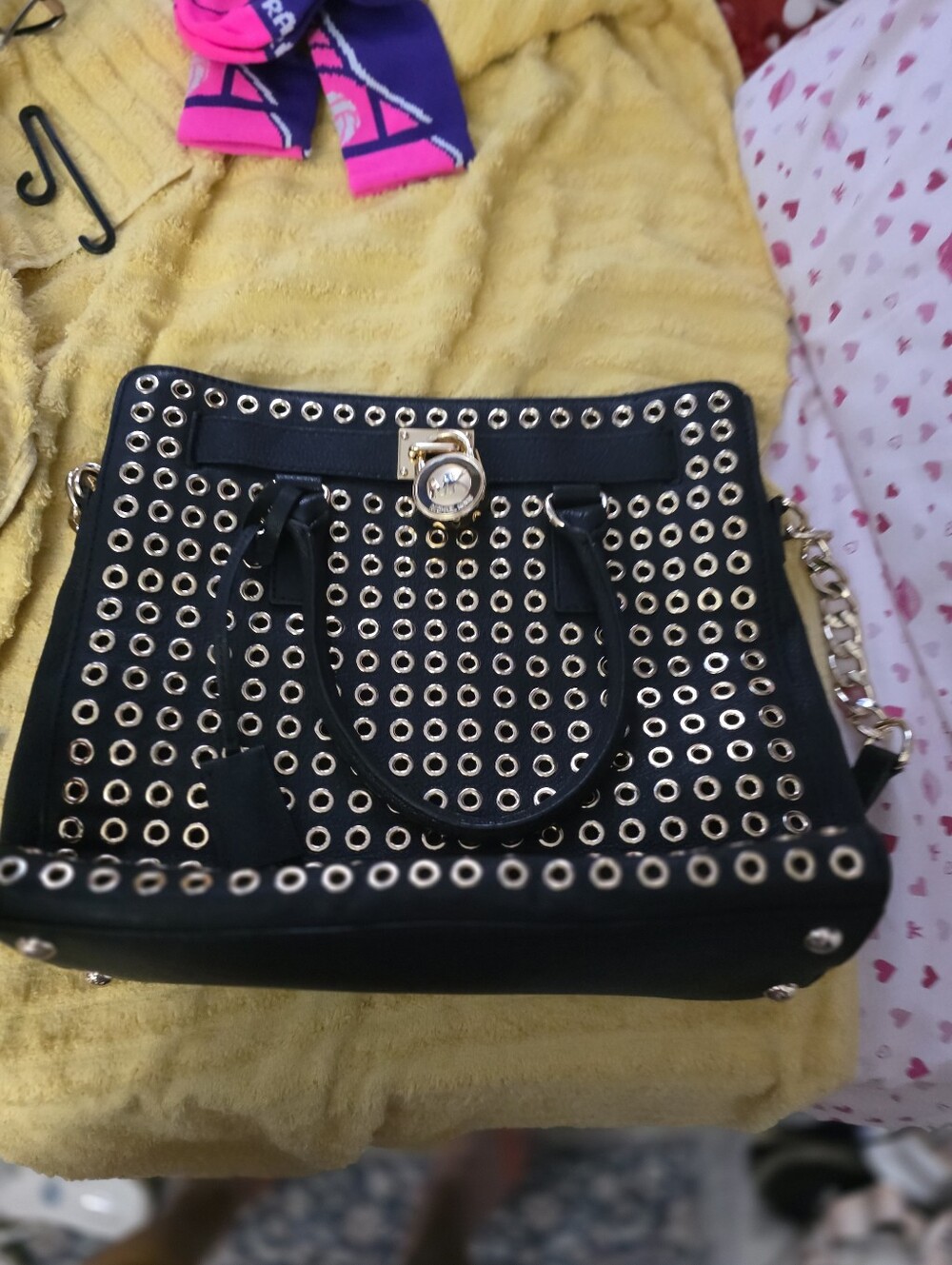 Michael Kors Black Satchel with Gold Grommet Accents - Picture 5 of 10